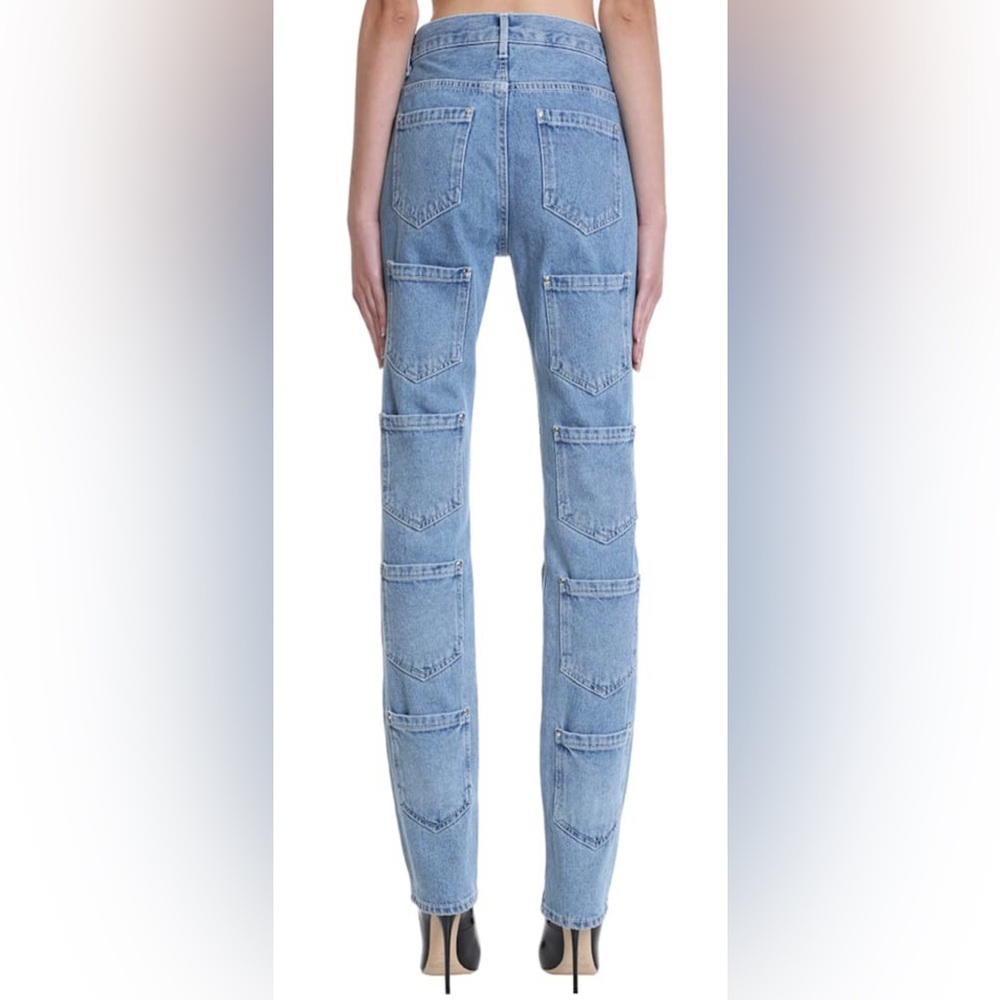 LOURDES 20 Pockets Straight-Leg Jeans In Cyan Denim.